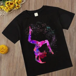 Camisetas infantis de ginástica para aguarela, tops infantis, prenda de aniversário, ginástica, esporte, preto, menina