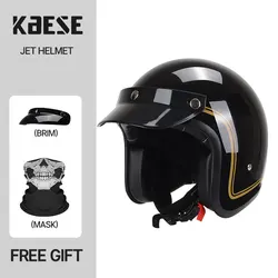 Black Gold Line Vintage Motorcycle Helmet ABS Shell Open Face 3/4 Chopper Bicycle Helmets Classic Casco Moto