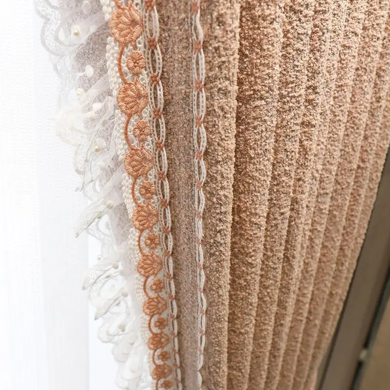 Rosa europäische Vorhänge für Wohnzimmer, Esszimmer, Schlafzimmer, Verdunkelung, neuer Sinn für französisches Licht, Luxus-Leinen, luxuriöse Lishui-Zärtlichkeit – Detail 6