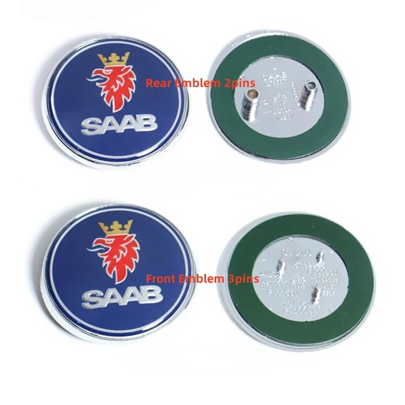 1pcs 68mm 2 3 Pins ForSAAB Car Front Hood Bonnet Logo Rear Trunk Badge ForSAAB 9 3 9 5 9-3 9-5 SA AB Emblem Stickers Accessories