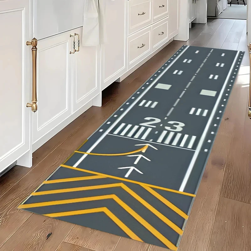 Alfombra Antideslizante VIKAMA con Diseño de Pista de Aeropuerto, Tapete Decorativo para Pasillo y Hogar