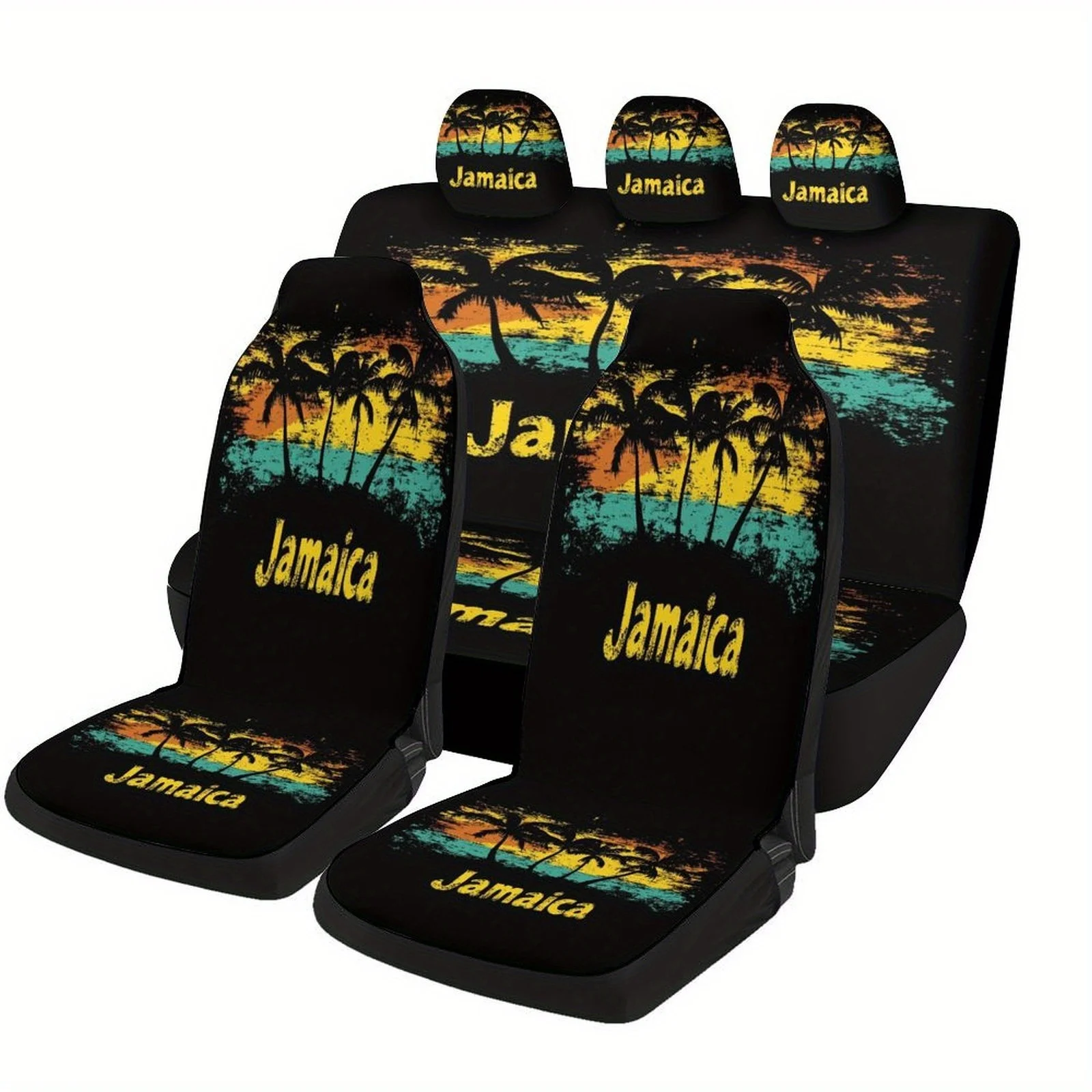 

Jamaica Sunset Palms Themed Car Seat Cover Set For Most Cars, Fashion Personalized Novelty Car Seat Protector Covers Full Set, U