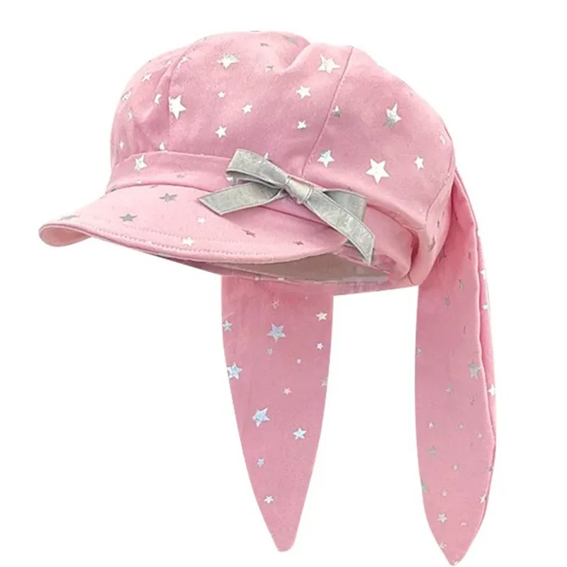 Korean Removable Rabbit Ear Beret Trend Spring and Summer Y2K Star Print Cute Large Version Octagonal Newsboy Cap for Women