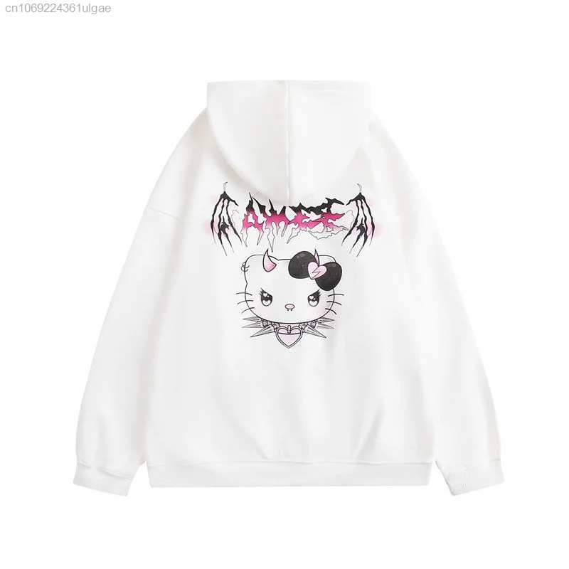 Sanrio Hello Kitty New Korean Hoodies Cartoon Cute Devil Sweatshirts Autumn Zipper Coat Women Cardigan Tops Hooded Y2k Clothes