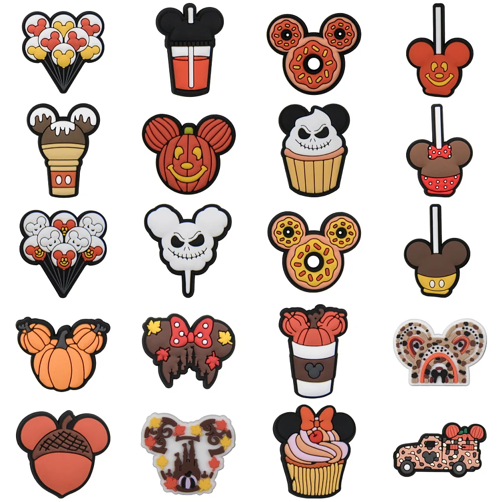 

1pcs Disney Mickey Minnie Pumpkin Cupcake Donut Apple Juice Balloon Skull Shoe Charms Shoes Decoration