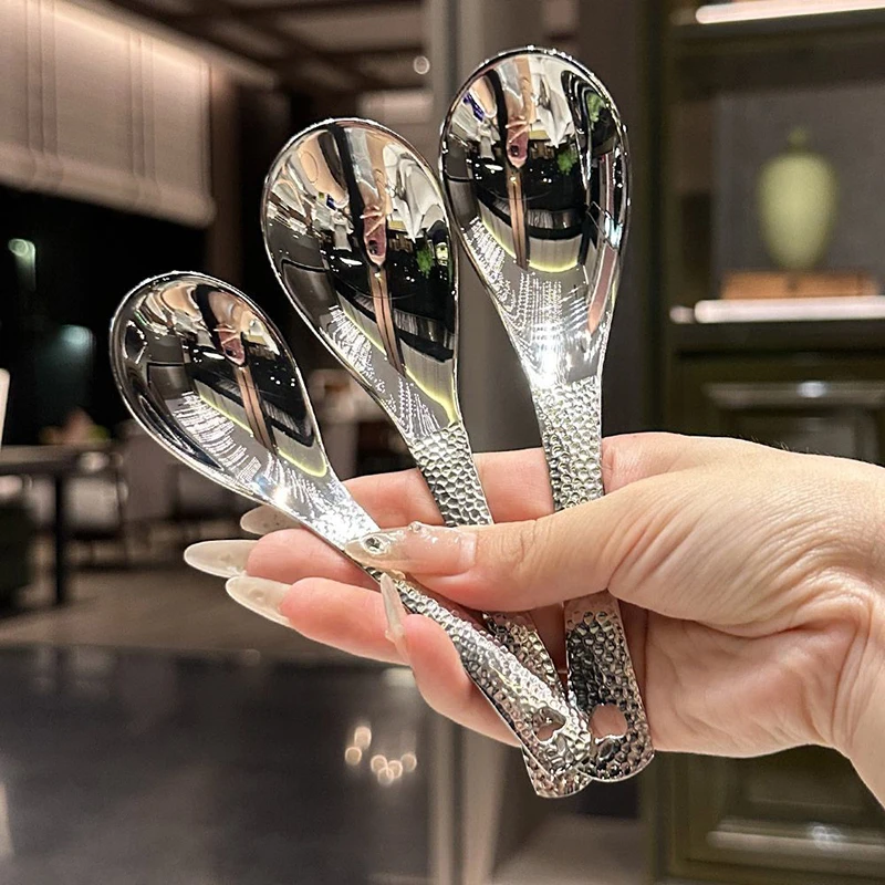 New·Stainless Steel Soup Spoon Deepen Large Capacity Spoon Silver Mirror Polished Flatware Soup Rice Home Kitchen Tableware·