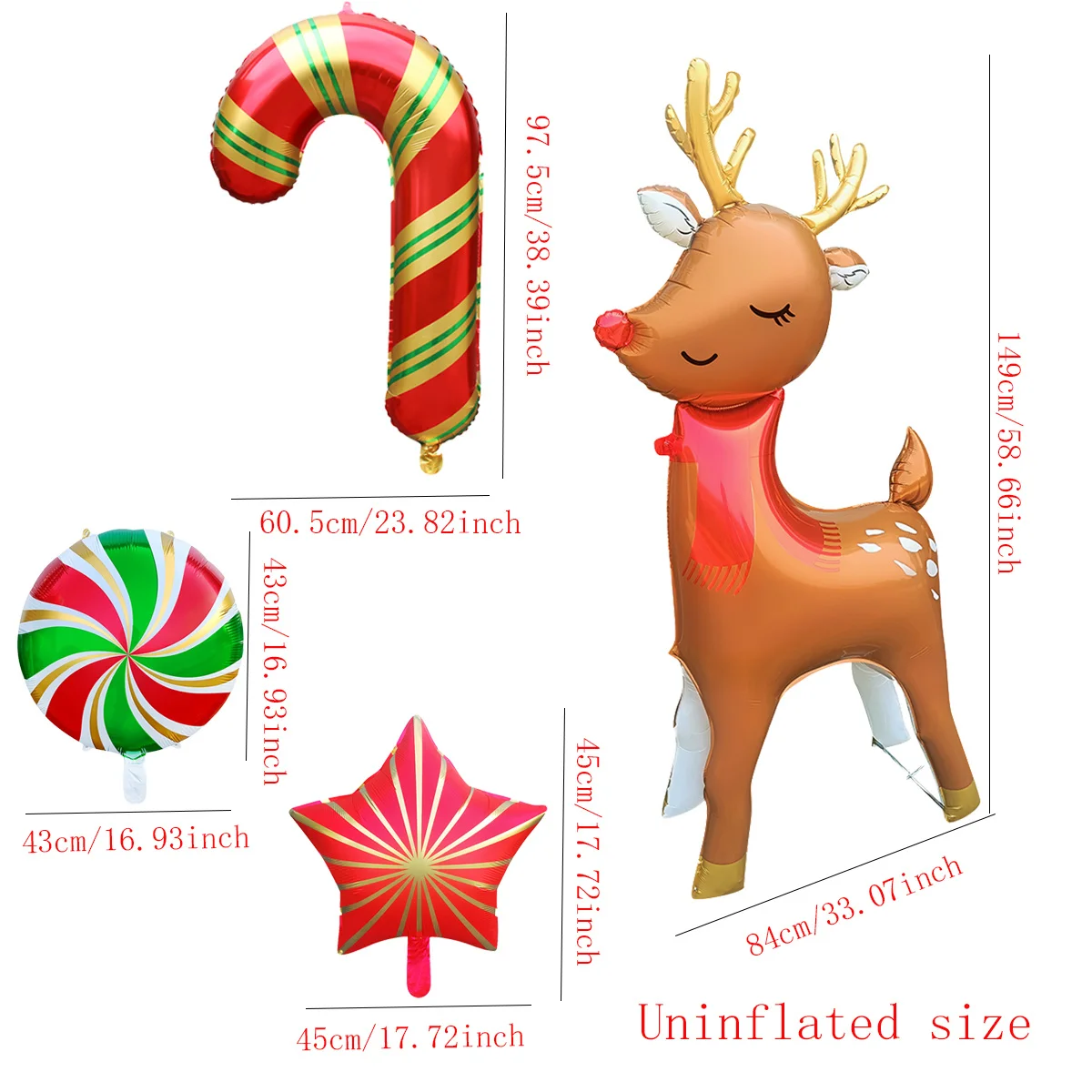 10 قطعة 60 بوصة ثلاثية الأبعاد حامل الأيائل عيد الميلاد قصب شكل احباط بالونات مجموعة ستار كاندي بالون مملوء بالهليوم زينة عيد الميلاد لمتجر المنزل