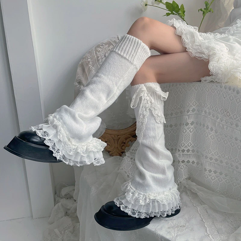 

Y2K Lolita Lace Leg Warmers Sweet Japanese Leg Over Knee Socks Winter Warm Knit Leg Covers Harajuku Boot Cuffs JK Lolita Sock