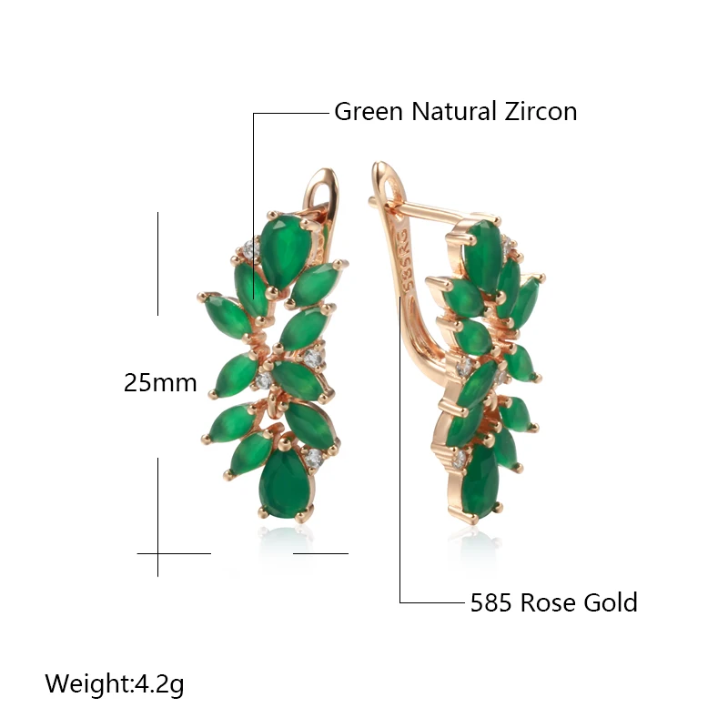 Kinel Hot Full Emerald Cut Zircon Crystal Flower Drop Earrings For Women Luxury 585 Rose Gold Color Daily Fine Ethnic Jewelry