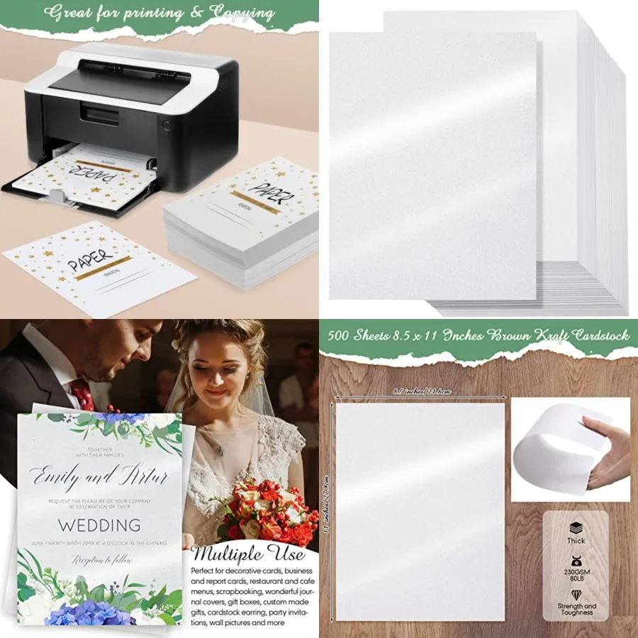 

500 Sheets Shimmer Cardstocks 8.5 x 11 Inch Pearl White Metallic Paper 80lb 230gsm Double Sided Printer Paper for Wedding Birth