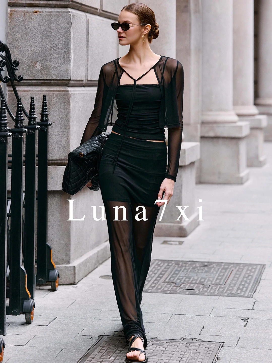 

Luna7xi Women's Summer New Style Three-piece Set Sunscreen Cardigan Outerwear Strap Halter Top Half-skirt Black Fashionable
