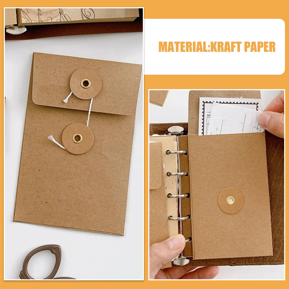Sobres de papel Kraft Vintage con cierre de lazo, sobres cuadrados pequeños para documentos de oficina, tarjetas de invitaciones de boda, 5 uds.