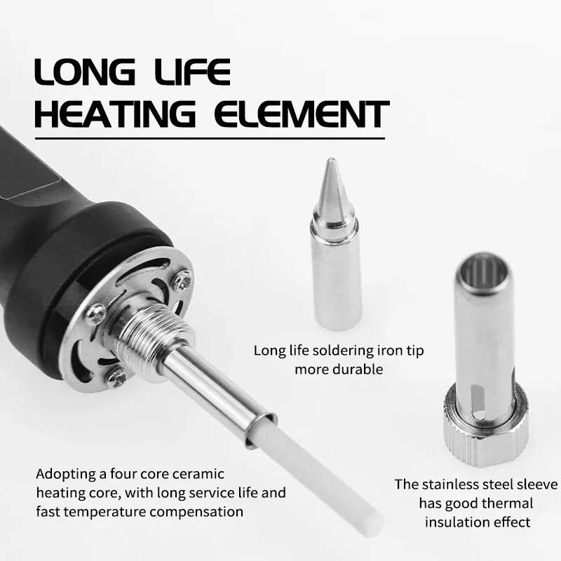 طقم مكواة لحام رقمية 100 وات مع تحكم في درجة الحرارة LCD، وقلم حرارة قابل للتعديل وأطراف سيراميك لإعادة صياغة الإصلاح الدقيقة