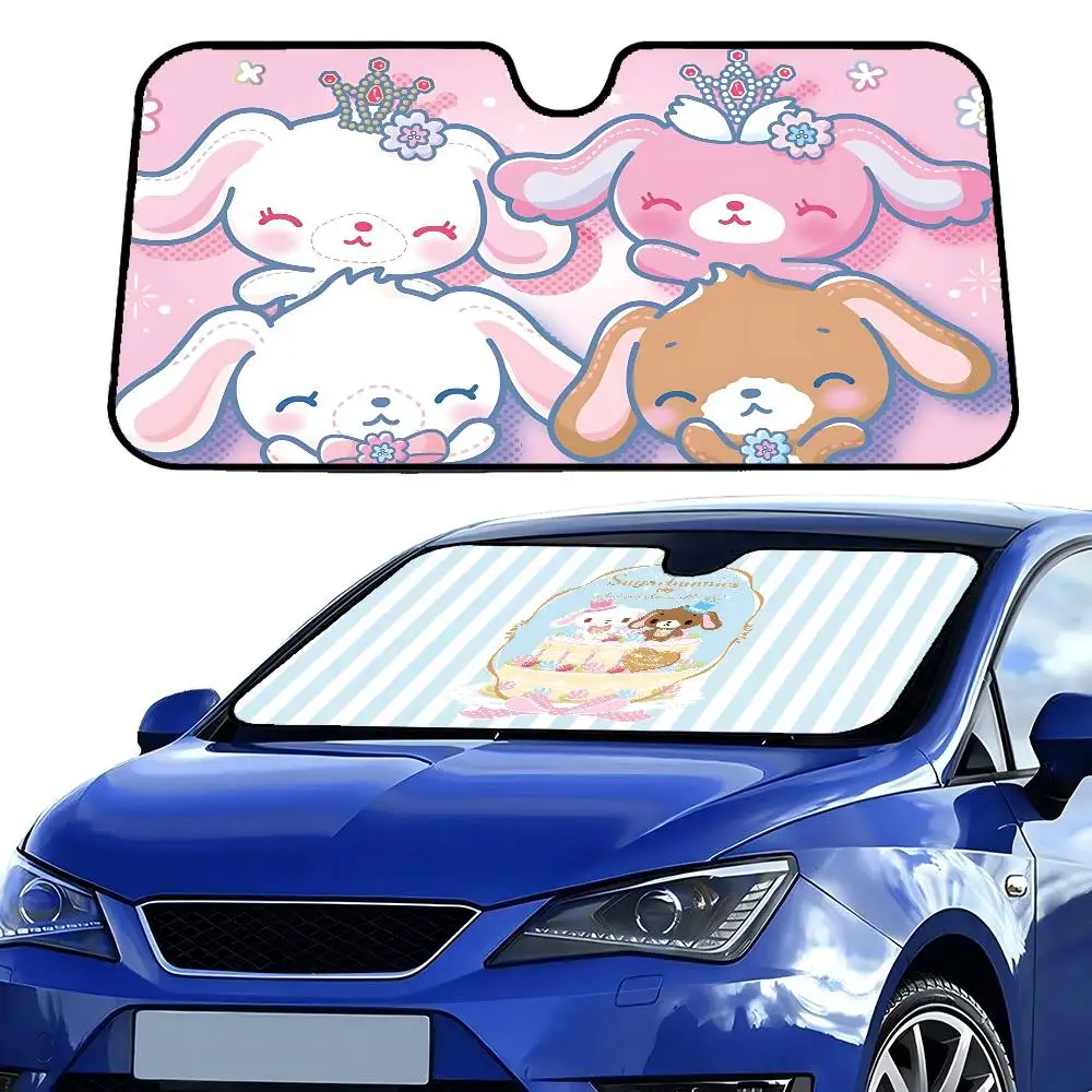 

S-Sugarbunnies Front Window Sunshade Black UV Protection Blackout Cloth Windshield Visor Auto Curtain Sunshade Gifts