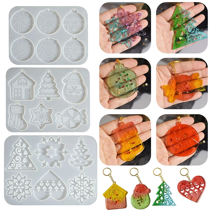 

Christmas Resin Mold, Christmas Ornaments Silicone Mold For Epoxy Resin, 6 Cavities Large Pendant Molds DIY Resin Crafts Jewelry