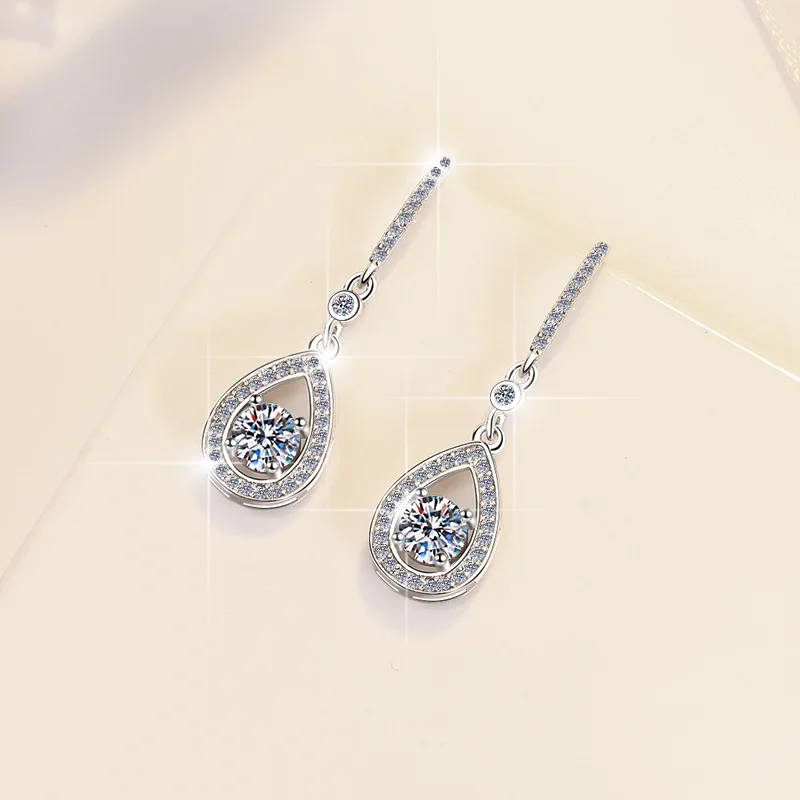 Waterdrop Heart Earrings Women's 1CT Moissanite PT950 Platinum - 1CT brilliant fire, waterdrop heart, temperament enhancer
