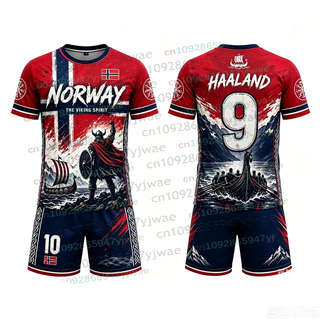26/27 Special Edition Haaland Fans Football Jersey Norway Vikings Tee Shorts Sportwear Summer Casual Kids Tshirt Set 2 Piece Set