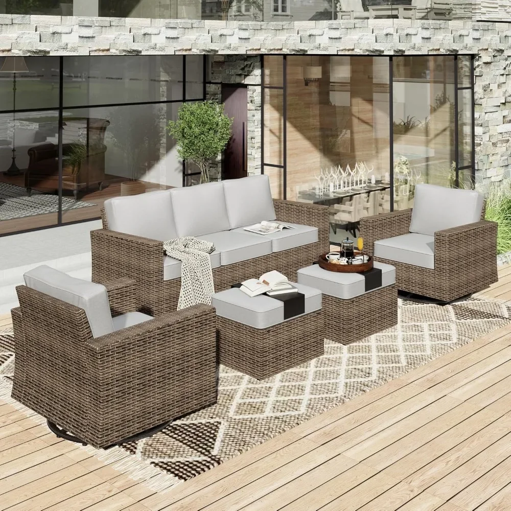 

Patio Furniture Sets Outdoor Swivel Glide Chairs Thick Cushions, 5 Pieces Outdoor Wicker Rattan Conversation Sets