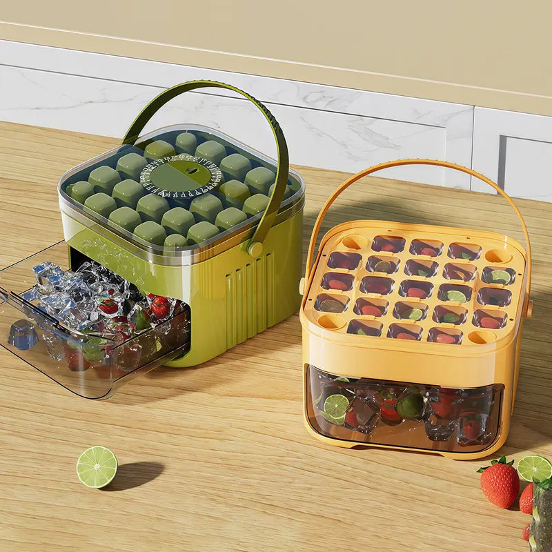 50 Grid Double-Layer Ice Cube Maker Tray with Cover and Pull-out Storage Box, Reusable Ice Mold for Home Beverage Making