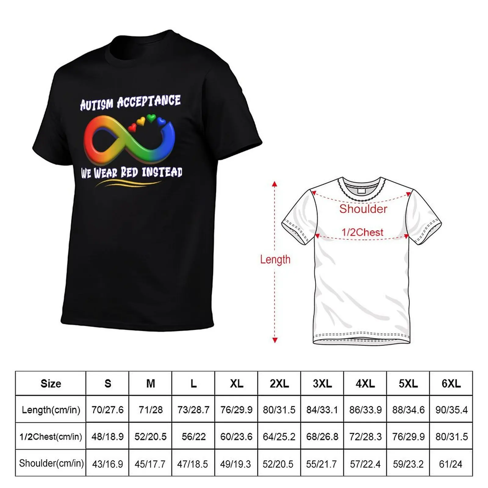 Autism Acceptance We Wear Red Instead T-Shirt funny shirt cotton plus size clothes men tshirt