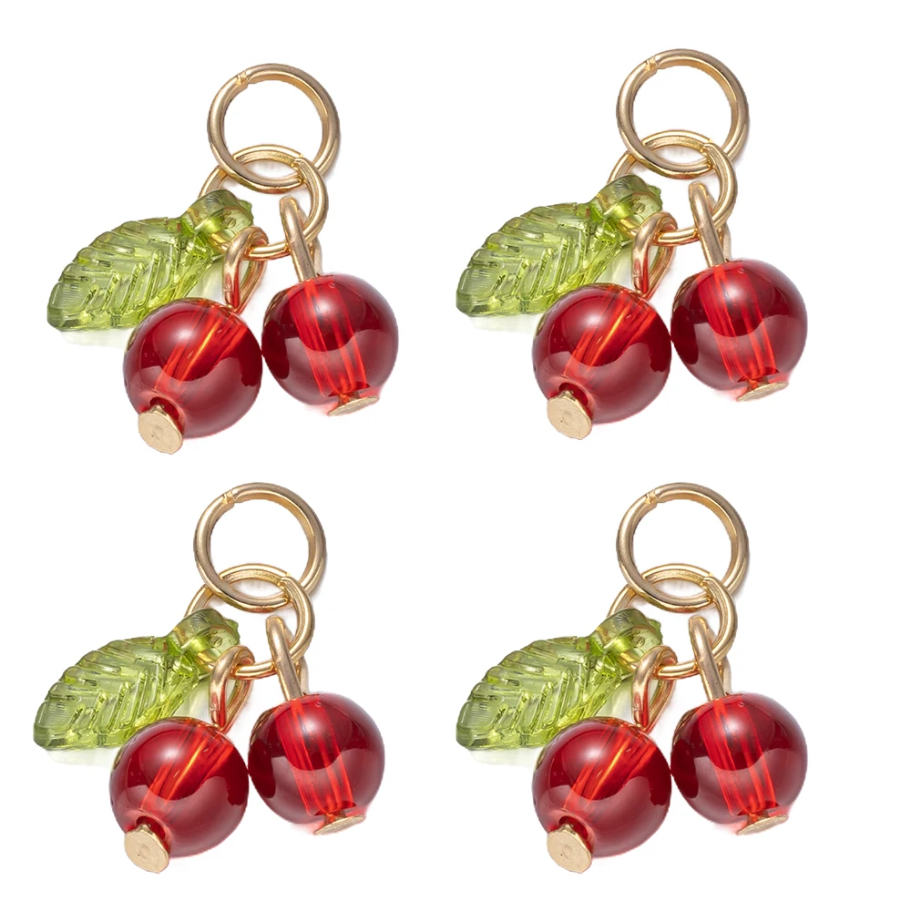 10pcs Red Glass 3D Cherry Fruit Charms with Acrylic Leaf Cherry Pendants for DIY Bracelets Necklaces Keychains Craft Accessories