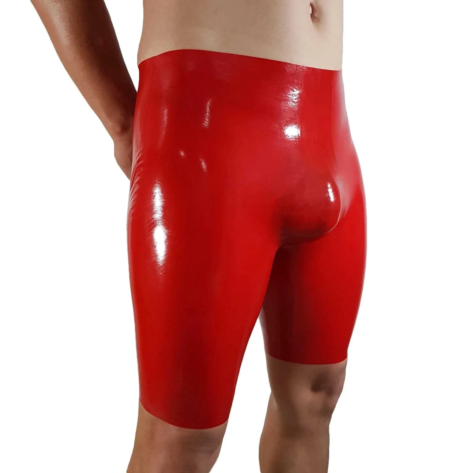 

Handmade Red Men's Latex Rubber Shorts Pants Fetish Customize