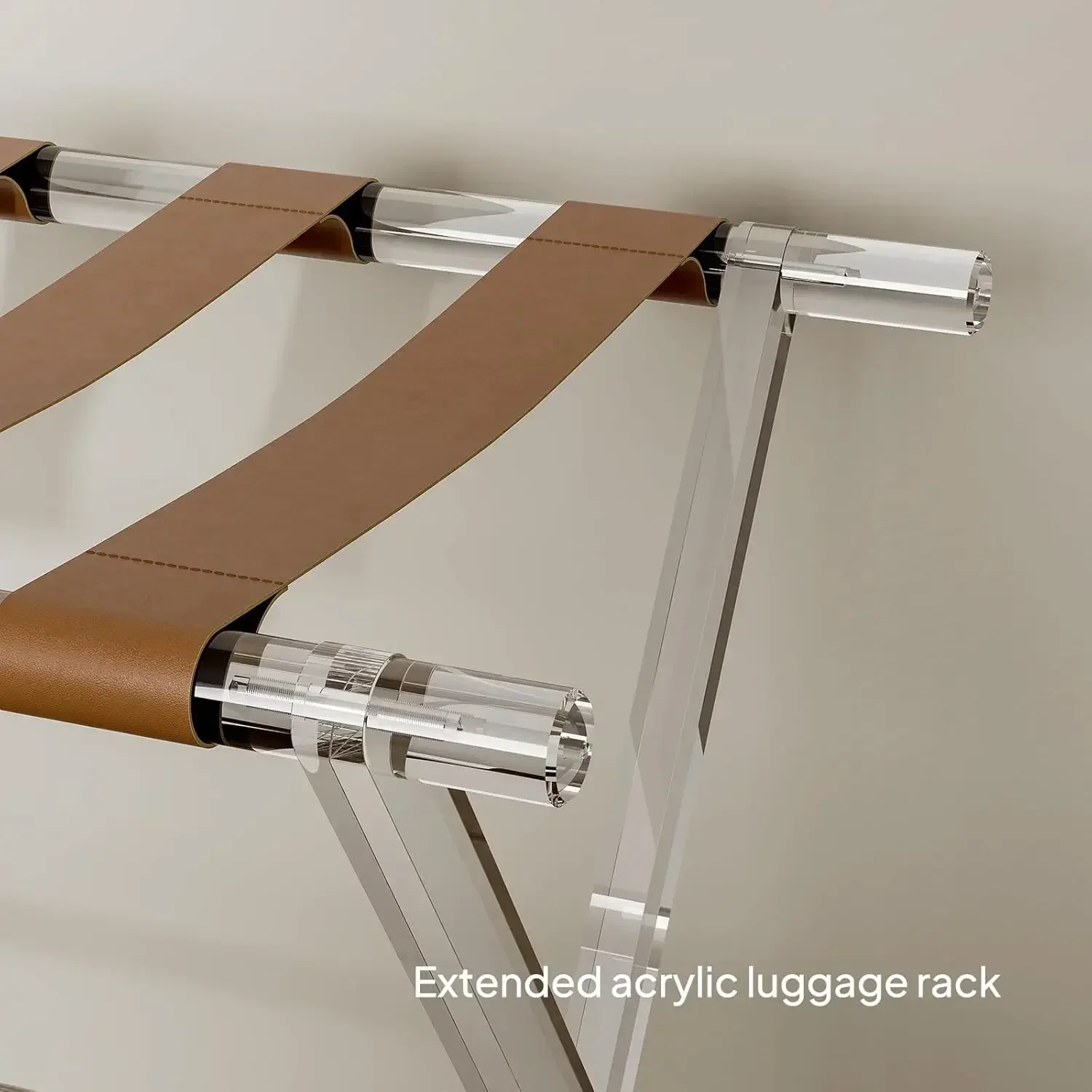 Portaequipajes acrílico para habitación de invitados, soporte para maleta plegable con correas de cuero para dormitorio, sala de estar, Hotel, resistente, sujeción