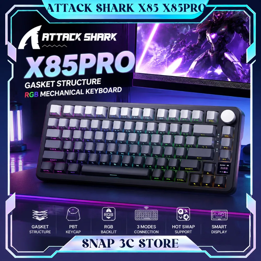 

ATTACK SHARK X85 X85Pro Wireless Mechanical Keyboard Hot Swappable TFT Color Screen Gasket Mount Tri Mode 75% Layout Keyboards