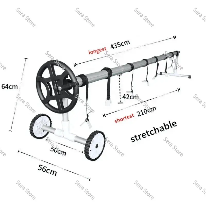 Black Movable Aluminum Pool Cover Roller With Wheels Portable Solar Blanket Winding Reel For Indoor Outdoor Swimming Pool