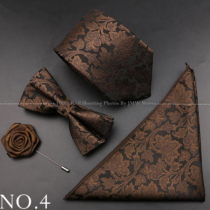 Neue Rose Blumen Männer Krawatte Set Polyester Jacquard gewebte Krawatte Fliege Anzug Vintage rot rosa für Bräutigam Business Hochzeits feier Geschenk – Detail 4