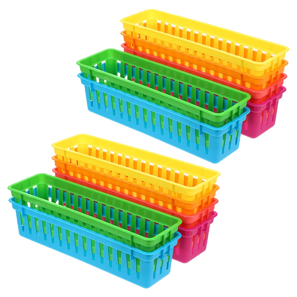 

12pcs Colorful Plastic Pencil Organizer Basket For Classroom Stationery Storage Table Bin Multifunctional Desktop Tray