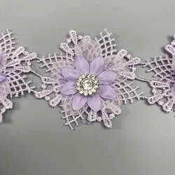 10Pcs Purple Flowers Pearl Beaded Ribbon Embroidered Lace Trim Applique Fabric Handmade Wedding Dress DIY Sewing Supplies Crafts