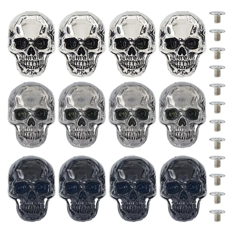 

A32HOT-12Sets 3Colors Alloy Skull Stud Rivet Skull Conchos Screw Back Leather Crafting Skull Forpunk DIY Craft Decoration
