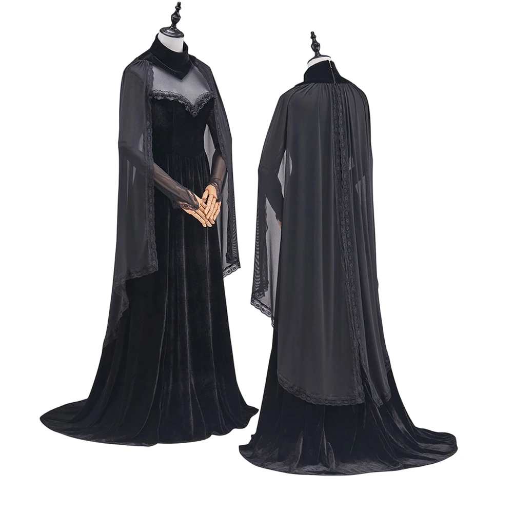 

Victorian Renaissance Countess Visiting Costume Women Gothic Velvet Floor Dress with Cape Halloween Disguise Vampire Ball Gown
