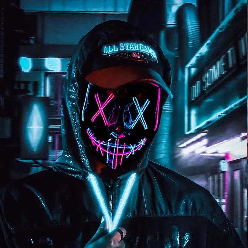 Maschera per travestimento luminosa spaventosa colorata senza fili Maschera di spurgo luminosa a LED Masquerad Maschera per il viso illuminata Uomo Donna Puntelli Cosplay