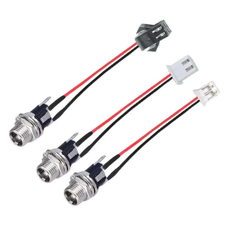 10PCS DC-025m type power sockets with 8mm openings, 5.5*2.1, 5.5X2.5mm with 8.5mm long screws, and terminal cables