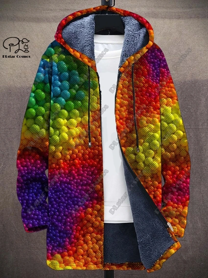 Neue Mode Winter Herren Zip Jacke Retro Abstrakte Kunst Multi Farbe 3D Gedruckt Zipper Jacke Neutral Verdickt Fleece Warme mantel