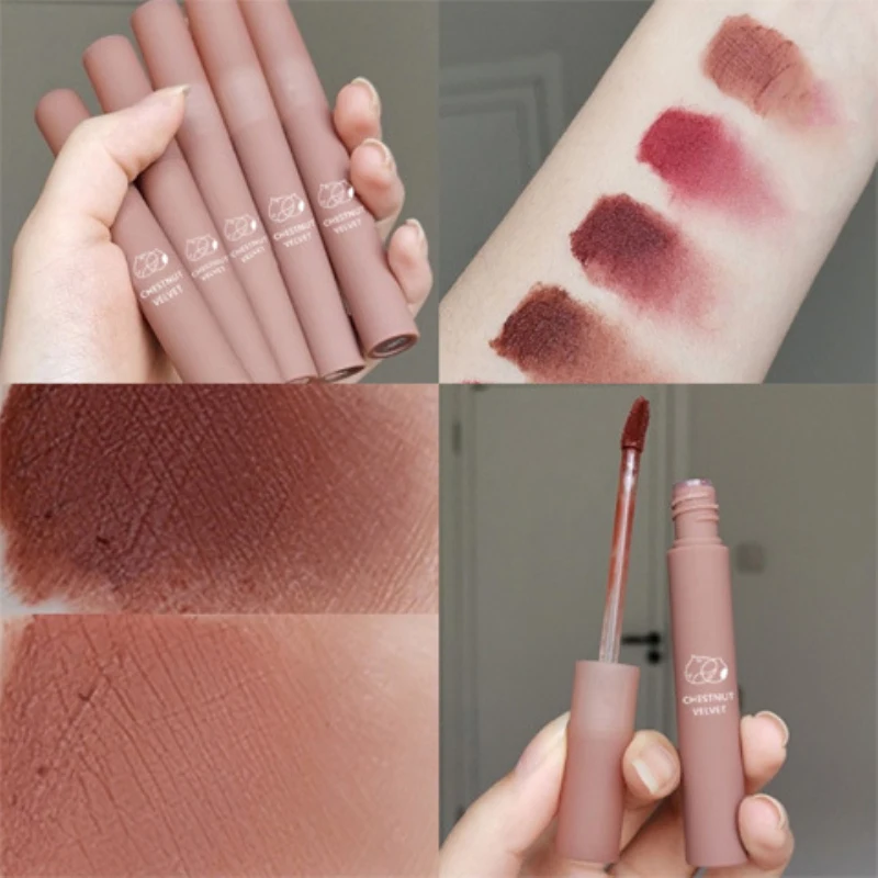 1~4PCS Gentle Color Lip Tint Mud Moisturizing 6 Colors Velvet Matte Lipstick Lips Makeup Chestnut Lip Gloss