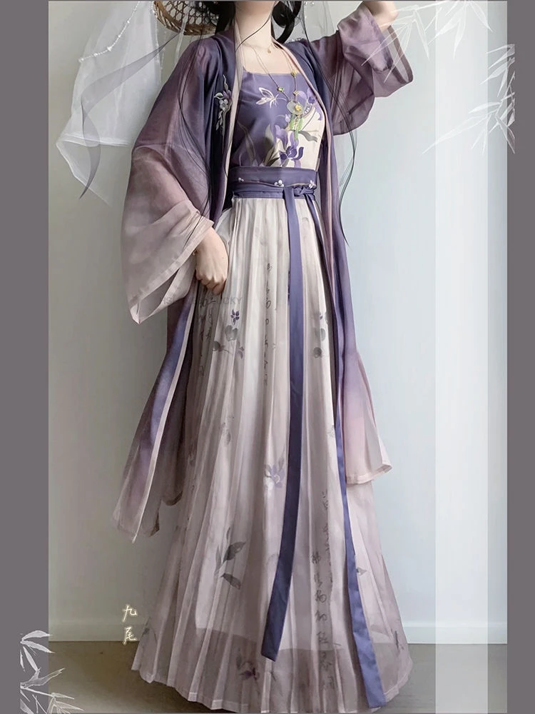 Chinese Verbeterde Song Dynastie Hanfu Oude Stijl Grote Mouw Jas Vest Losse Rok Dagelijks Elegante Paarse Oosterse Stijl Hanfu Set