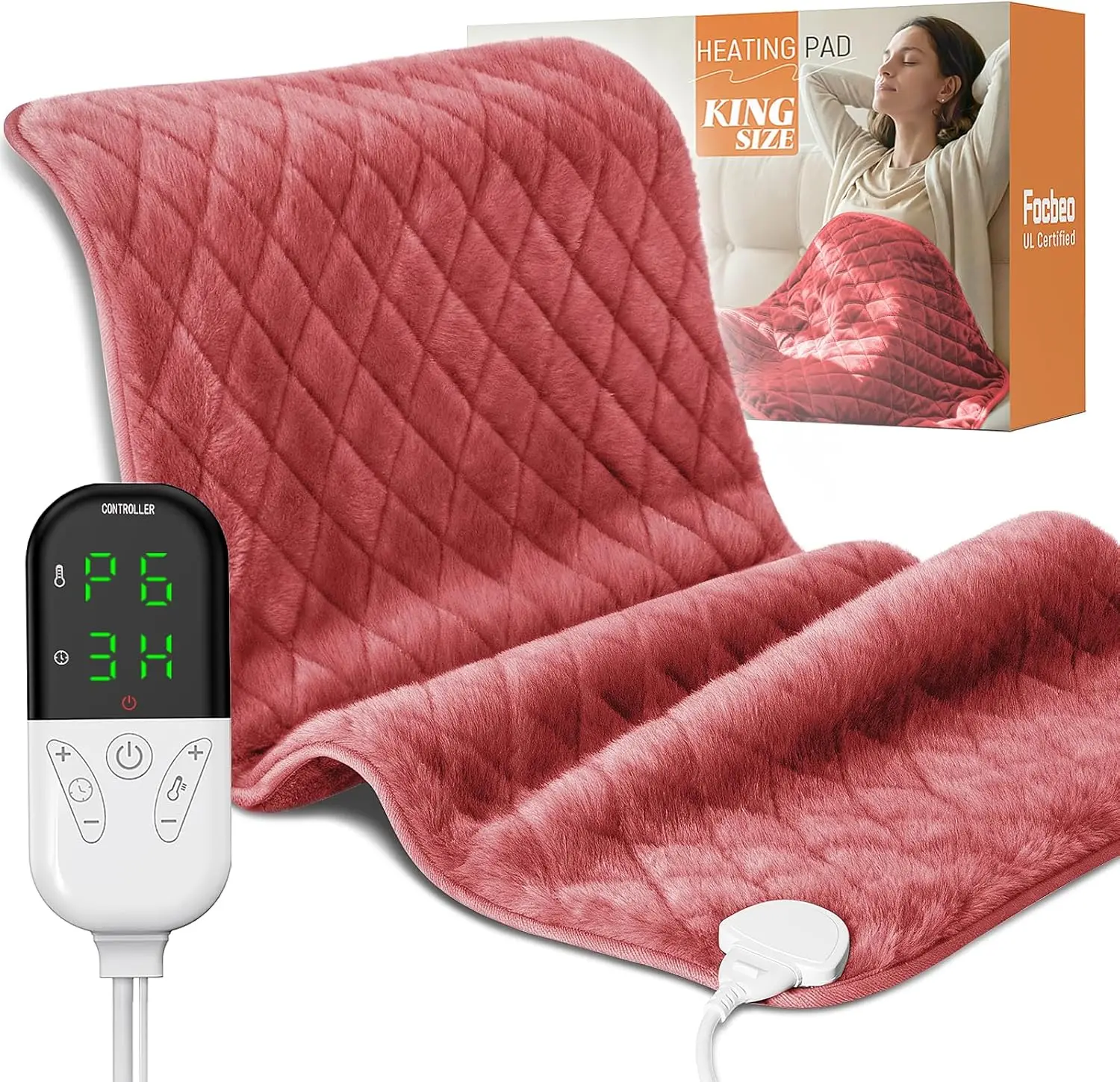 

King Size Heating Pad for Pain Relief - Adjustable Temperature, Moist & Dry Heat, Auto Shut-Off, Machine Washable
