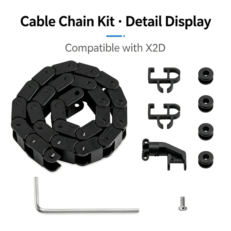 Bridge-Style Cable Drag Chain for Lab X2D, Articulated Sections Guide Moving 3D Printer Cables Through a Defined Channel K1KF