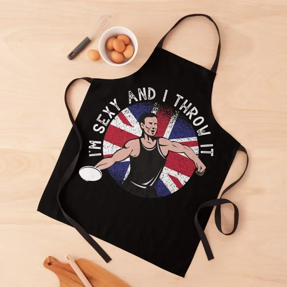 I’m Sexy and I Throw it Discus Track and Field UK Flag Discus Thrower Apron For Man Cooking Clothes Apron