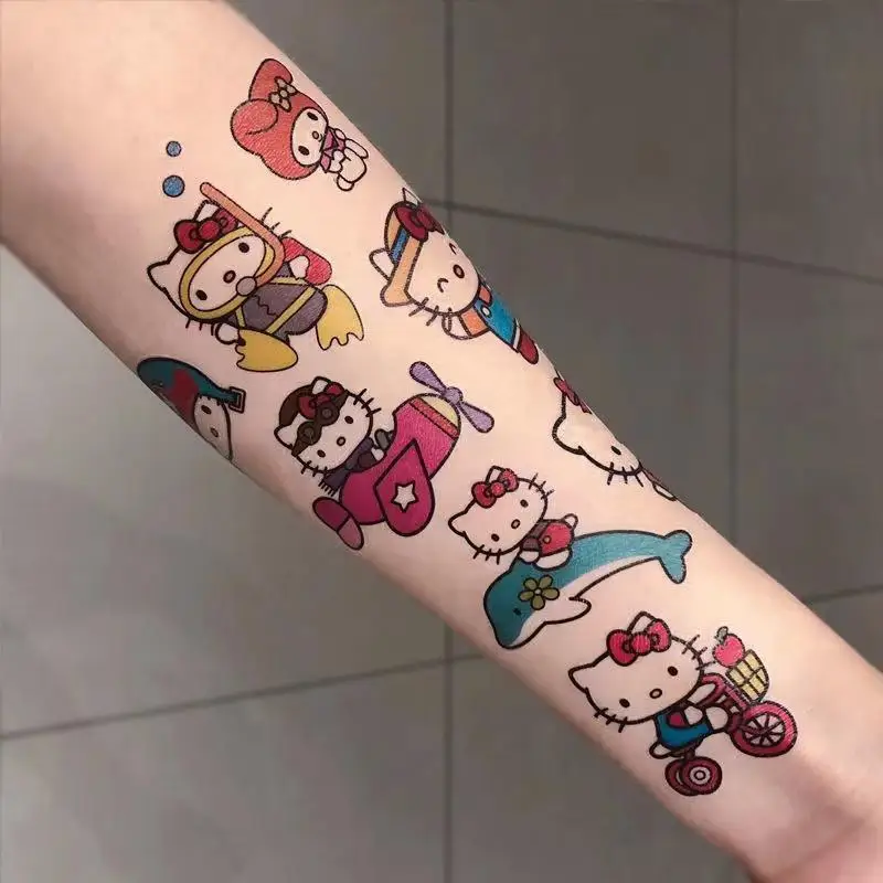 

New Sanrio Hellokitty Anime Cartoon Cute Waterproof Tattoo Sticker Girl Child Safety Non-Toxic Small Sticker Children's Gift