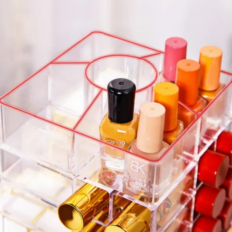 360 Degree Rotating Lipstick Organizer 53 Lattices Rotated Tower Plastic Lip Gross Storage Rack Nail Polish Display Case