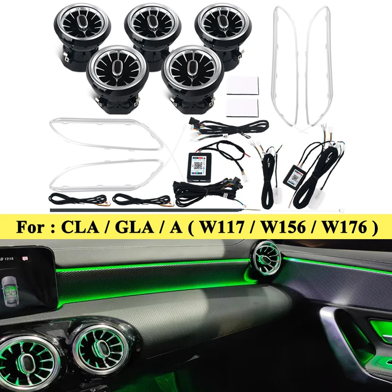 12/64 colori kit luce ambientale prese d'aria per auto ugello turbina per Mercedes-Benz A CLA GLA W176 W117 W156 decorare lampada per APP cont