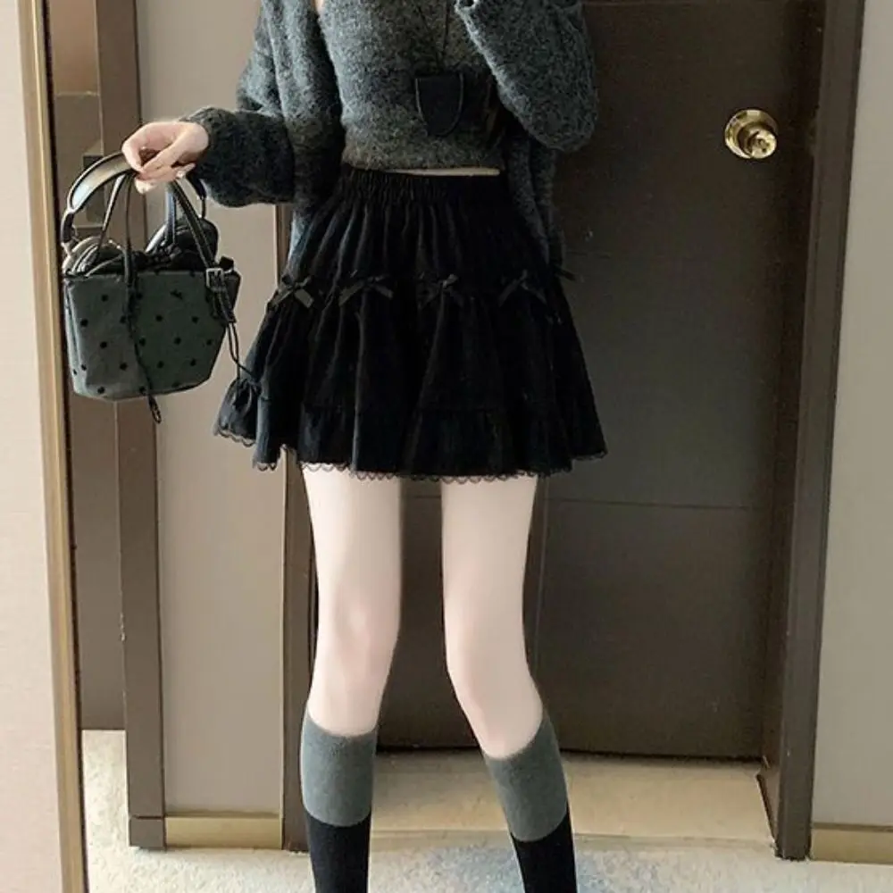 High Waist Girls Short Mini Skirt with Safety Pants Loose Bowknot A-line Skirt Cake Dress Ruffle Lace Pleated Mini Skirts Girls