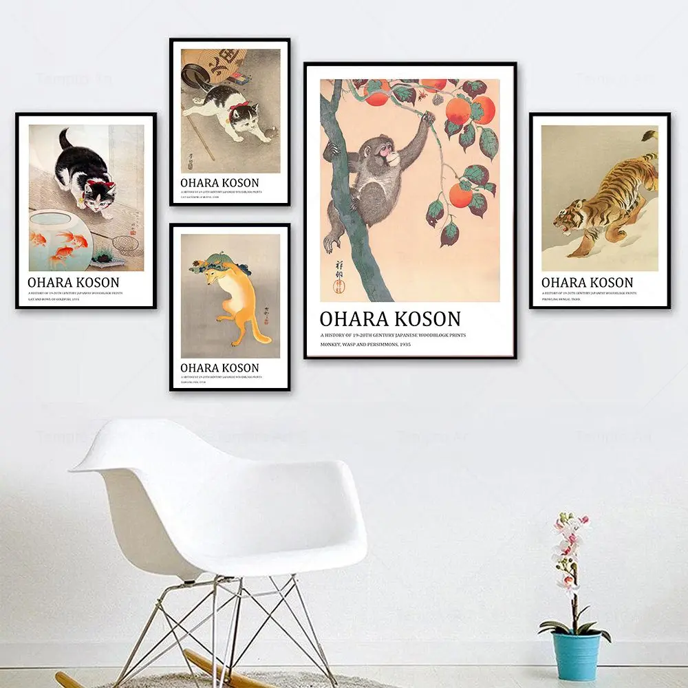 Ohara Koson Vintage Poster Japanese Flower Monkey Cat Tiger Fox Frog Print Wall Art Canvas Painting Living Room Home Decor Gift