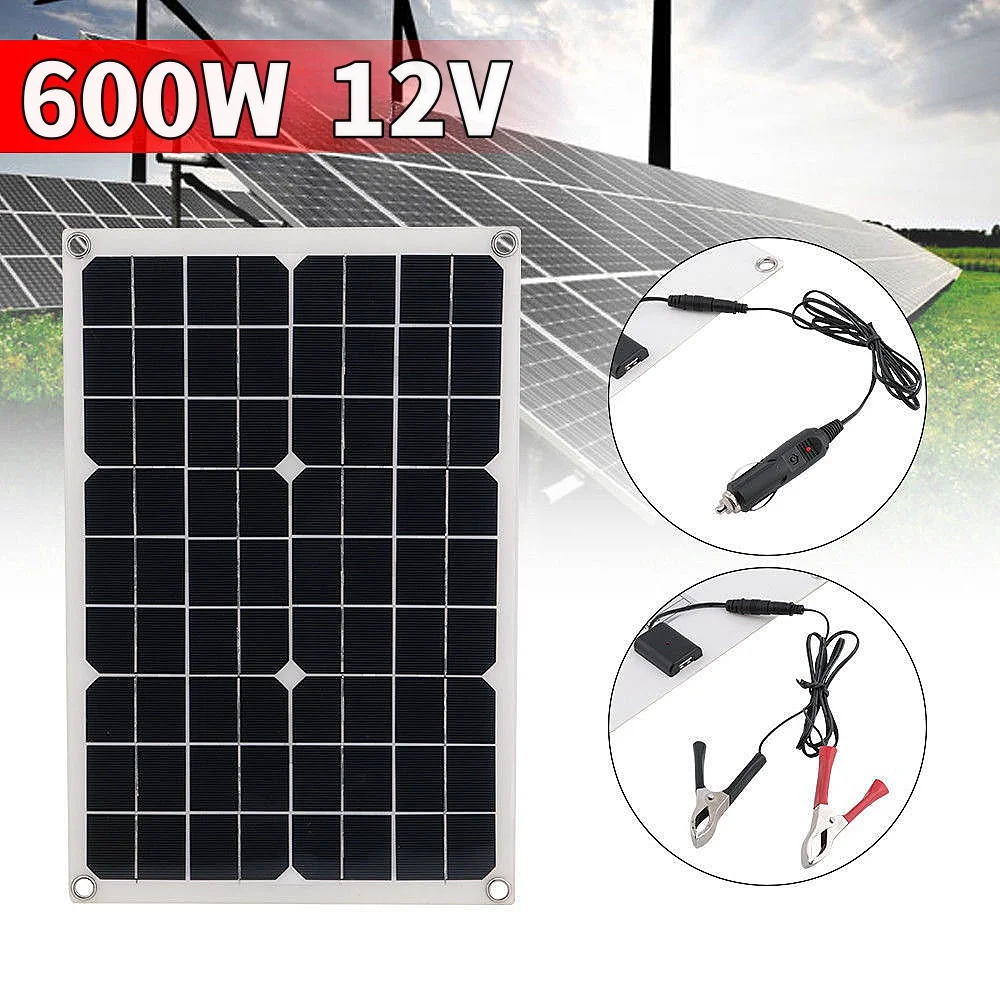 600W Solar Panel 12V Portable Solar Kit Outdoor Camping Emergency Charging Power Supply Mobile Phone RV Charging Solar Charger