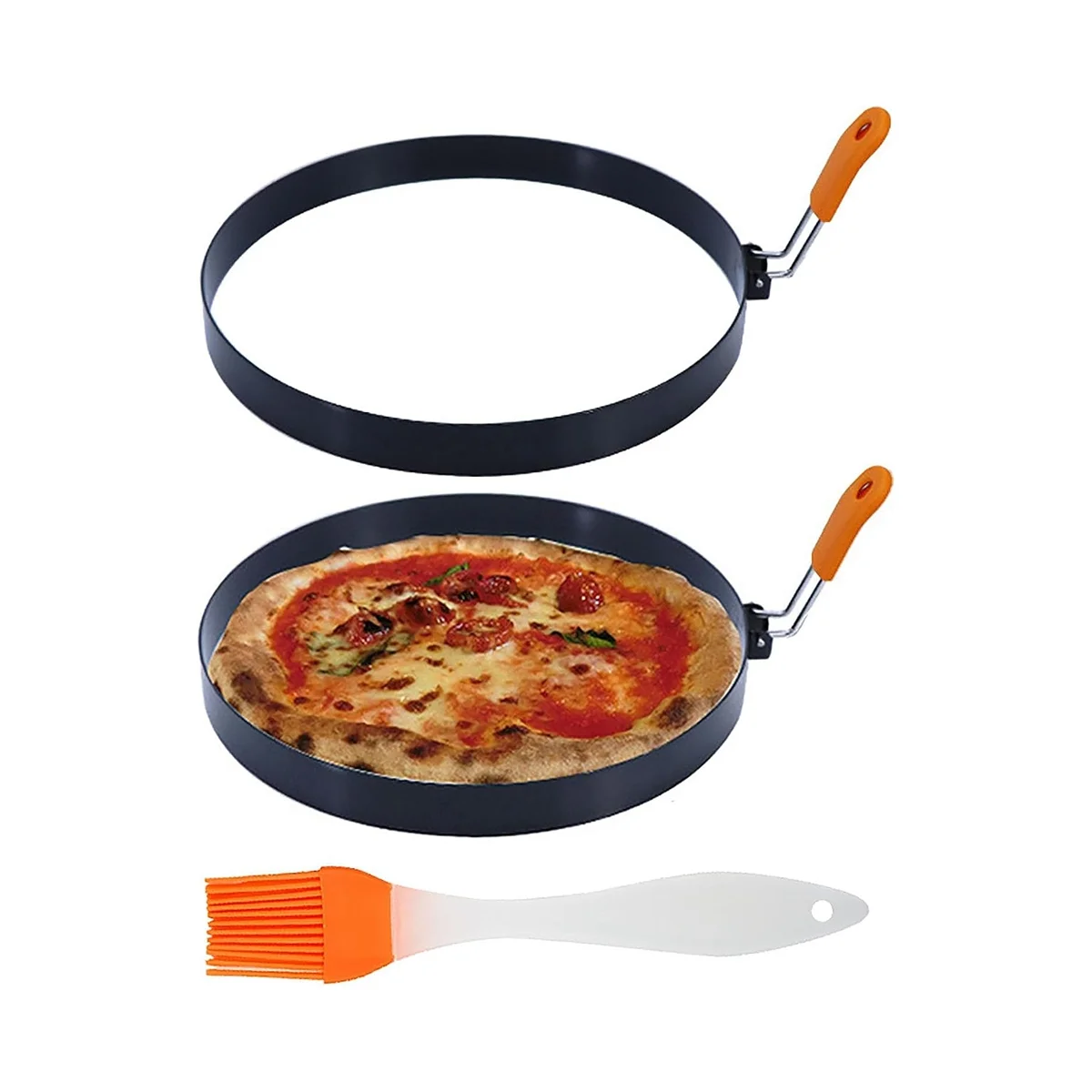 8 Inch Pancake Ring Stainless Steel Omelet Ring with Silicone Insulated Handle Round Egg Rings Molds with Oil Brush