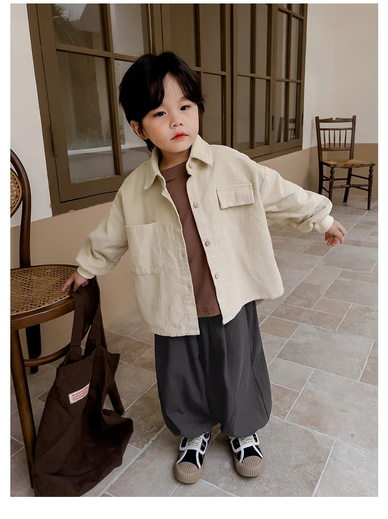 boys shirts autumn clothing children Korean corduroy shirts medium and small children Mori long-sleeved tops spring autumn